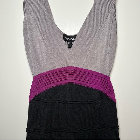 bebe Y2K Bodycon Bandage Mini Dress Silver/Purple/Black Size XS - Picture 3 of 7